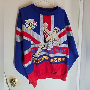 adidas Blue Red Silver Olympic Games Graphic Crewneck Sweatshirt